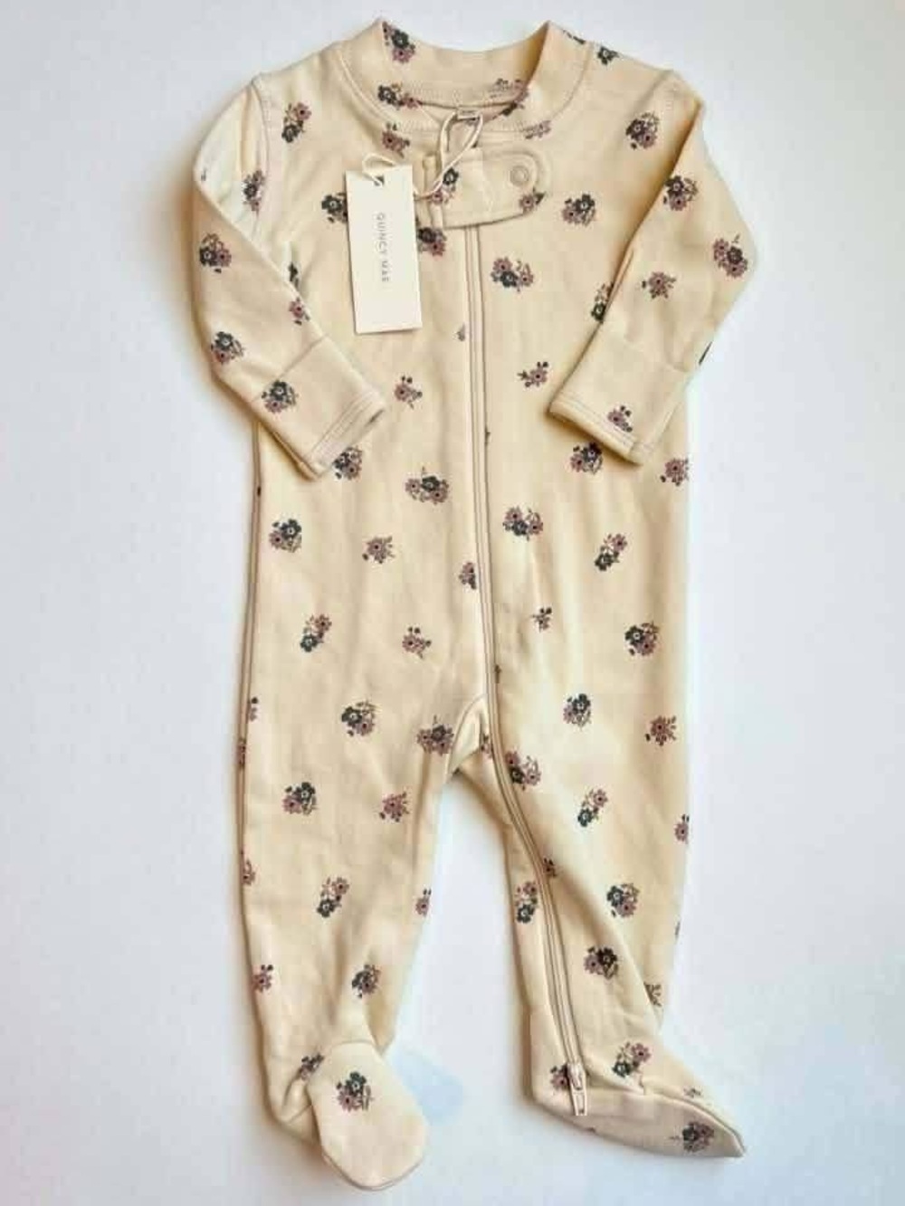 Quincy Mae Cream Footed One-Piece with Petite Floral Print